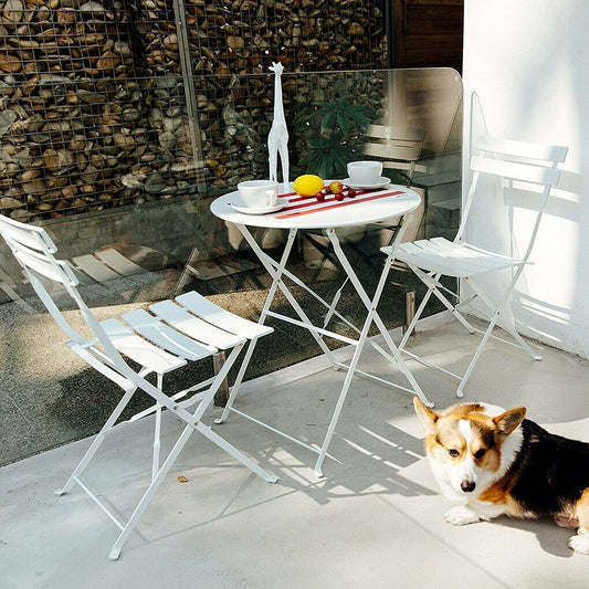 Ensemble de bistro pliable en métal 3 pièces, ensemble de conversation résistant aux intempéries pour l'intérieur et l'extérieur, pour patio, cour, jardin.