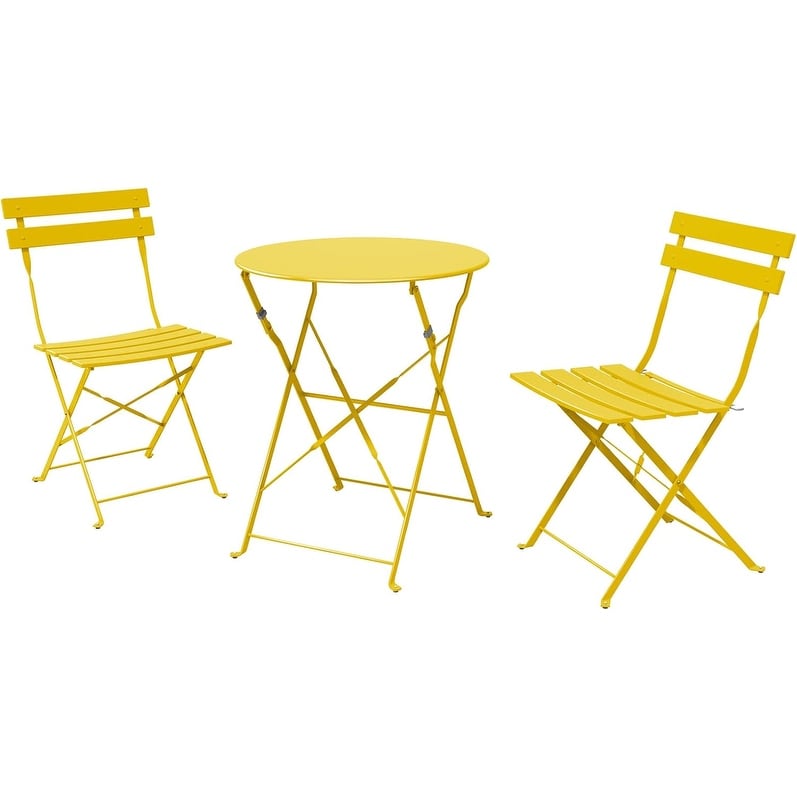 Ensemble de bistro pliable en métal 3 pièces, ensemble de conversation résistant aux intempéries pour l'intérieur et l'extérieur, pour patio, cour, jardin.