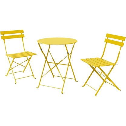 Ensemble de bistro pliable en métal 3 pièces, ensemble de conversation résistant aux intempéries pour l'intérieur et l'extérieur, pour patio, cour, jardin.