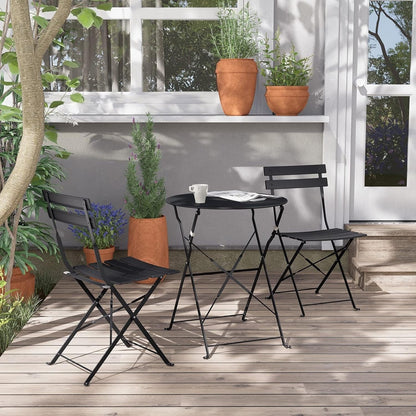 Ensemble de bistro pliable en métal 3 pièces, ensemble de conversation résistant aux intempéries pour l'intérieur et l'extérieur, pour patio, cour, jardin.