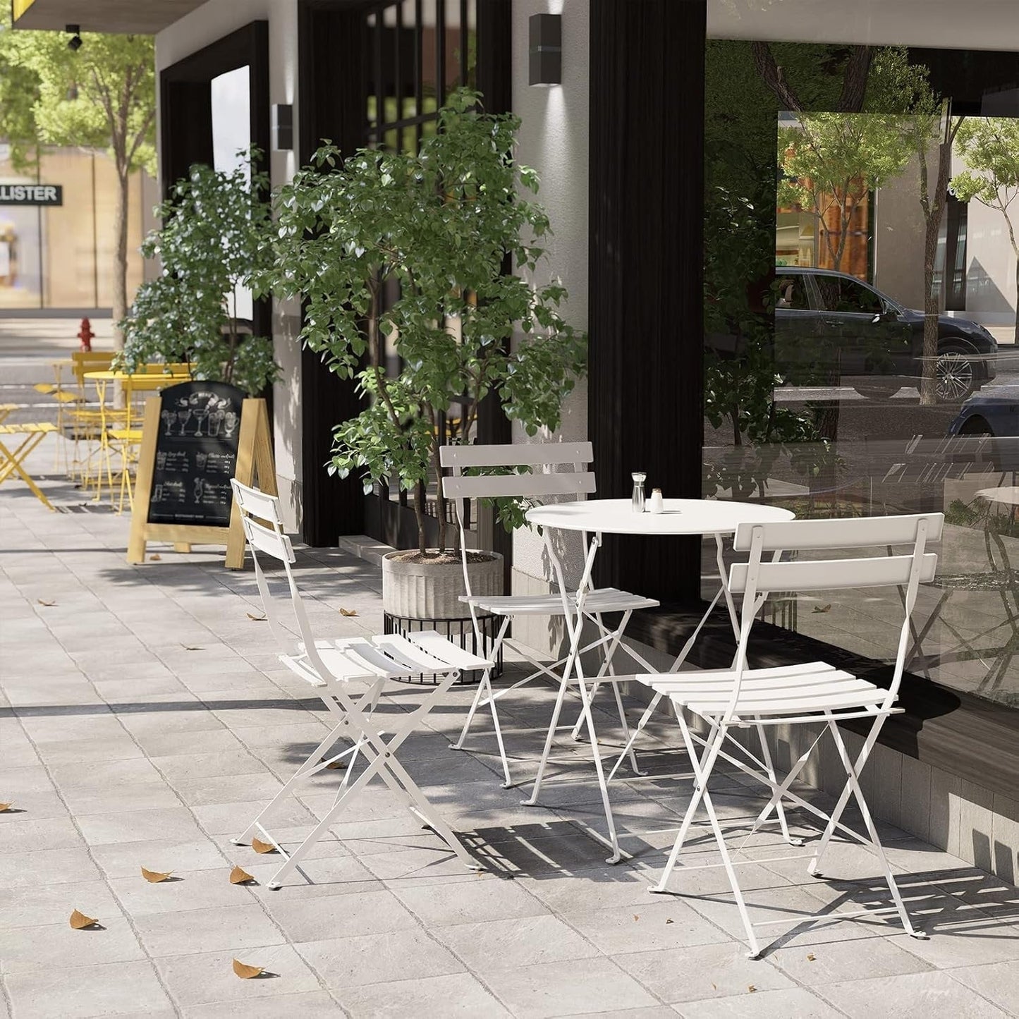 Ensemble de bistro pliable en métal 3 pièces, ensemble de conversation résistant aux intempéries pour l'intérieur et l'extérieur, pour patio, cour, jardin.