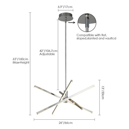 Luminaire suspendu linéaire en forme de sputnik, en aluminium noir/doré, à LED, style moderne, pour salon/salle à manger/cuisine.
