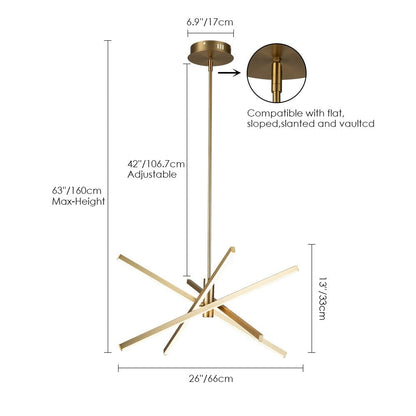 Luminaire suspendu linéaire en forme de sputnik, en aluminium noir/doré, à LED, style moderne, pour salon/salle à manger/cuisine.