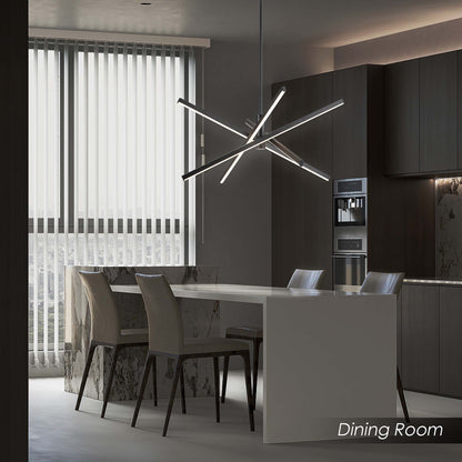 Luminaire suspendu linéaire en forme de sputnik, en aluminium noir/doré, à LED, style moderne, pour salon/salle à manger/cuisine.