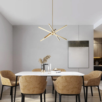 Luminaire suspendu linéaire en forme de sputnik, en aluminium noir/doré, à LED, style moderne, pour salon/salle à manger/cuisine.