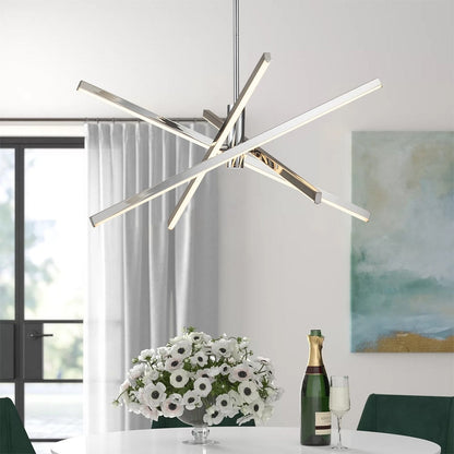 Luminaire suspendu linéaire en forme de sputnik, en aluminium noir/doré, à LED, style moderne, pour salon/salle à manger/cuisine.