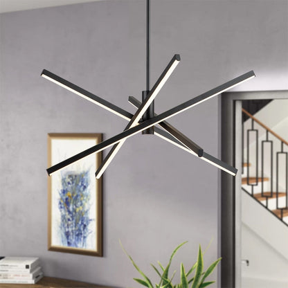 Luminaire suspendu linéaire en forme de sputnik, en aluminium noir/doré, à LED, style moderne, pour salon/salle à manger/cuisine.