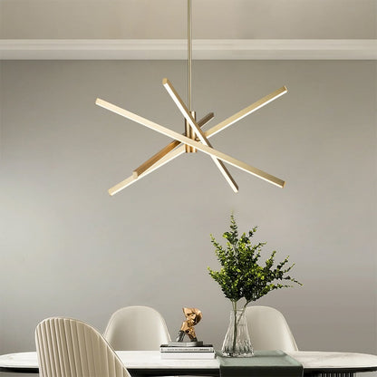 Luminaire suspendu linéaire en forme de sputnik, en aluminium noir/doré, à LED, style moderne, pour salon/salle à manger/cuisine.