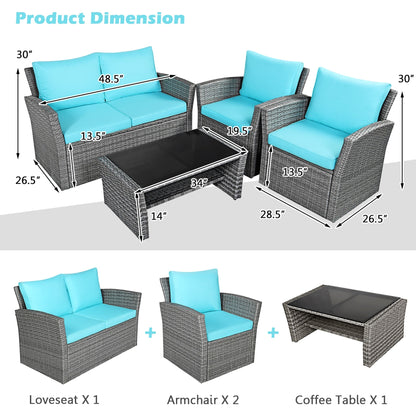 Ensemble de salon de jardin 4 pièces avec table basse - Ensemble de canapé d'extérieur pour conversation