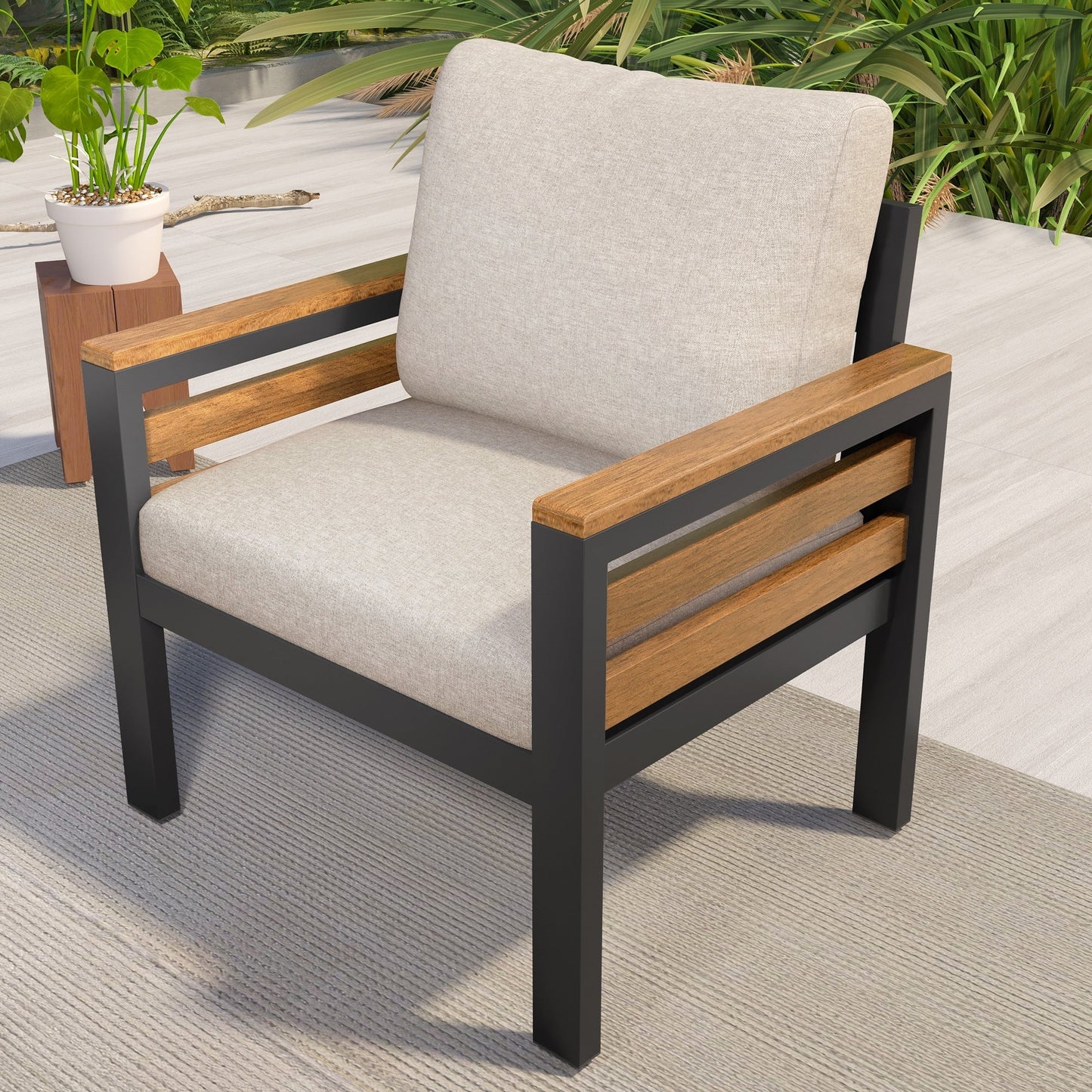 Ensemble de canapé d'extérieur 4 pièces pour 5 personnes avec coussins amovibles et table basse en bois massif