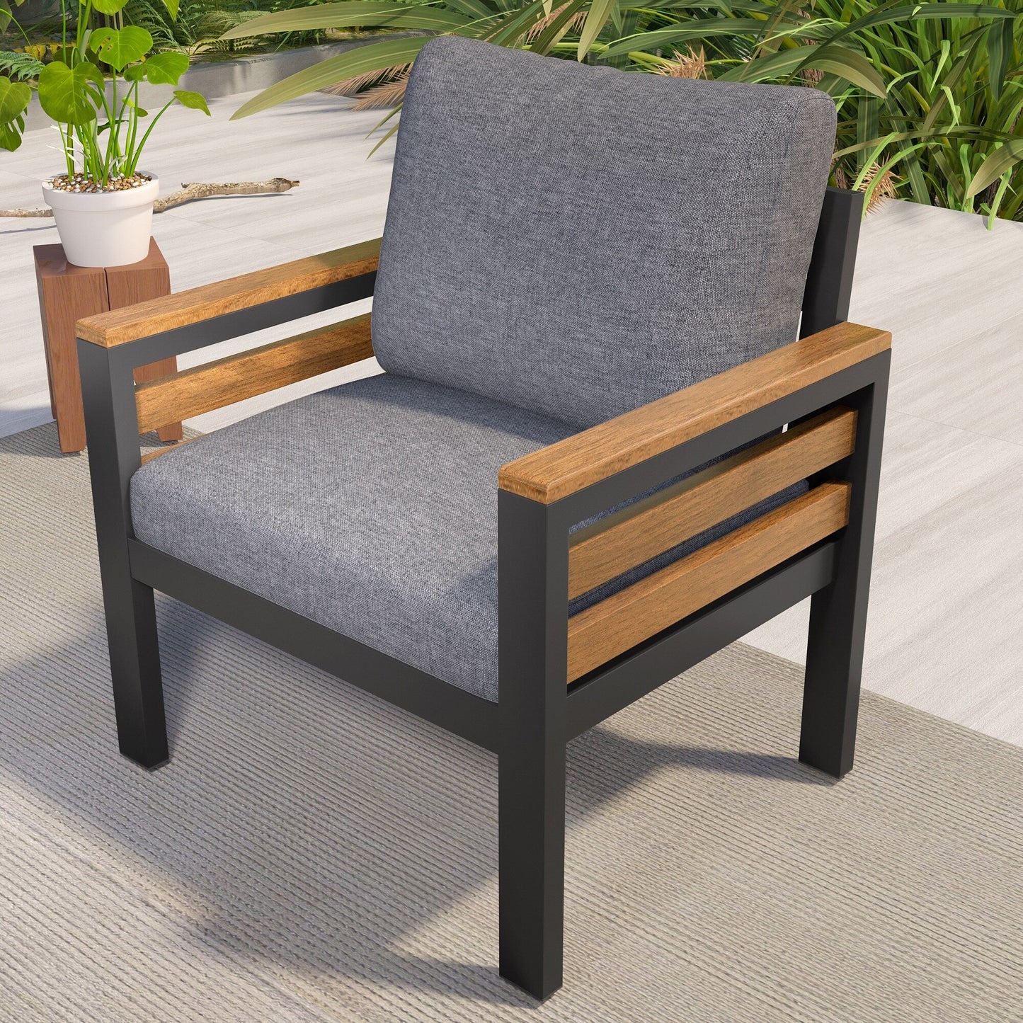 Ensemble de canapé d'extérieur 4 pièces pour 5 personnes avec coussins amovibles et table basse en bois massif