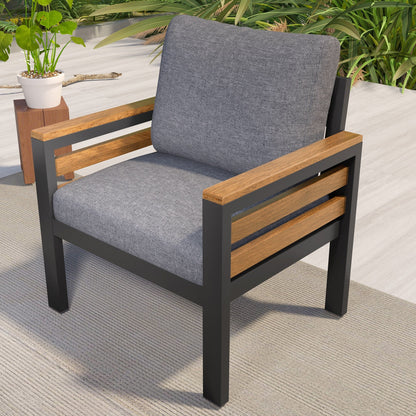 Ensemble de canapé d'extérieur 4 pièces pour 5 personnes avec coussins amovibles et table basse en bois massif