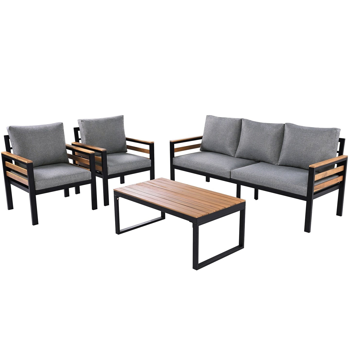 Ensemble de canapé d'extérieur 4 pièces pour 5 personnes avec coussins amovibles et table basse en bois massif