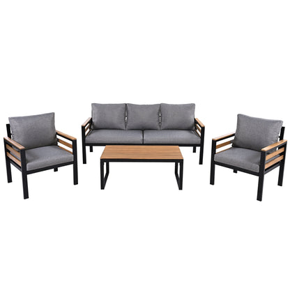 Ensemble de canapé d'extérieur 4 pièces pour 5 personnes avec coussins amovibles et table basse en bois massif