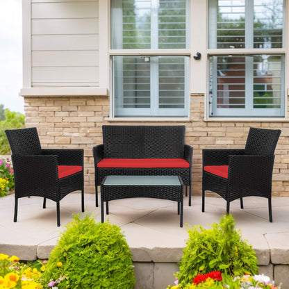 Ensemble de meubles en osier pour patio, 4 pièces, ensemble de meubles d'extérieur en rotin avec coussins