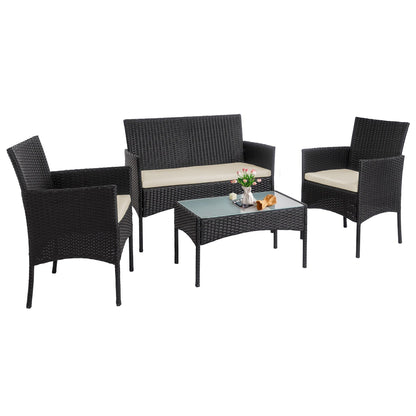 Ensemble de meubles en osier pour patio, 4 pièces, ensemble de meubles d'extérieur en rotin avec coussins