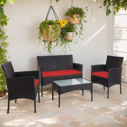 Ensemble de meubles en osier pour patio, 4 pièces, ensemble de meubles d'extérieur en rotin avec coussins