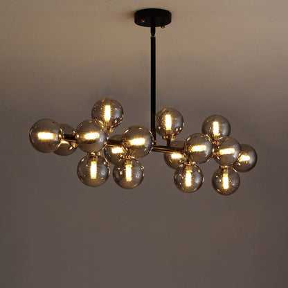 Luminaire suspendu linéaire à 16 lumières, style moderne du milieu du siècle, en laiton doré, avec globe en verre dépoli, 40 po, pour salle à manger.