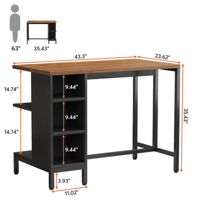 Îlot de cuisine de 43 pouces de large, table de cuisine avec 5 étagères ouvertes.