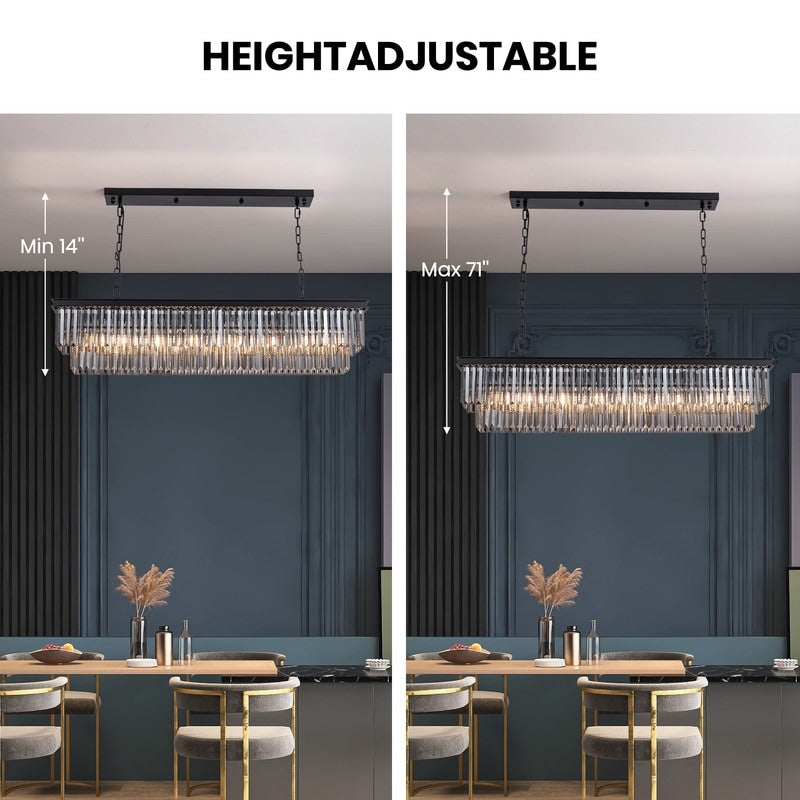 Luminaire suspendu à 2 niveaux pour îlot de cuisine, style moderne et contemporain, avec cristaux, gris fumé et noir, 47 po.