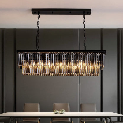 Luminaire suspendu à 2 niveaux pour îlot de cuisine, style moderne et contemporain, avec cristaux, gris fumé et noir, 47 po.