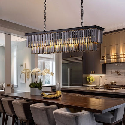 Luminaire suspendu à 2 niveaux pour îlot de cuisine, style moderne et contemporain, avec cristaux, gris fumé et noir, 47 po.