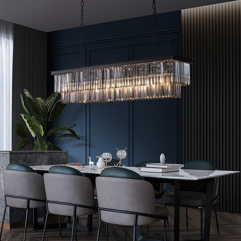 Luminaire suspendu à 2 niveaux pour îlot de cuisine, style moderne et contemporain, avec cristaux, gris fumé et noir, 47 po.