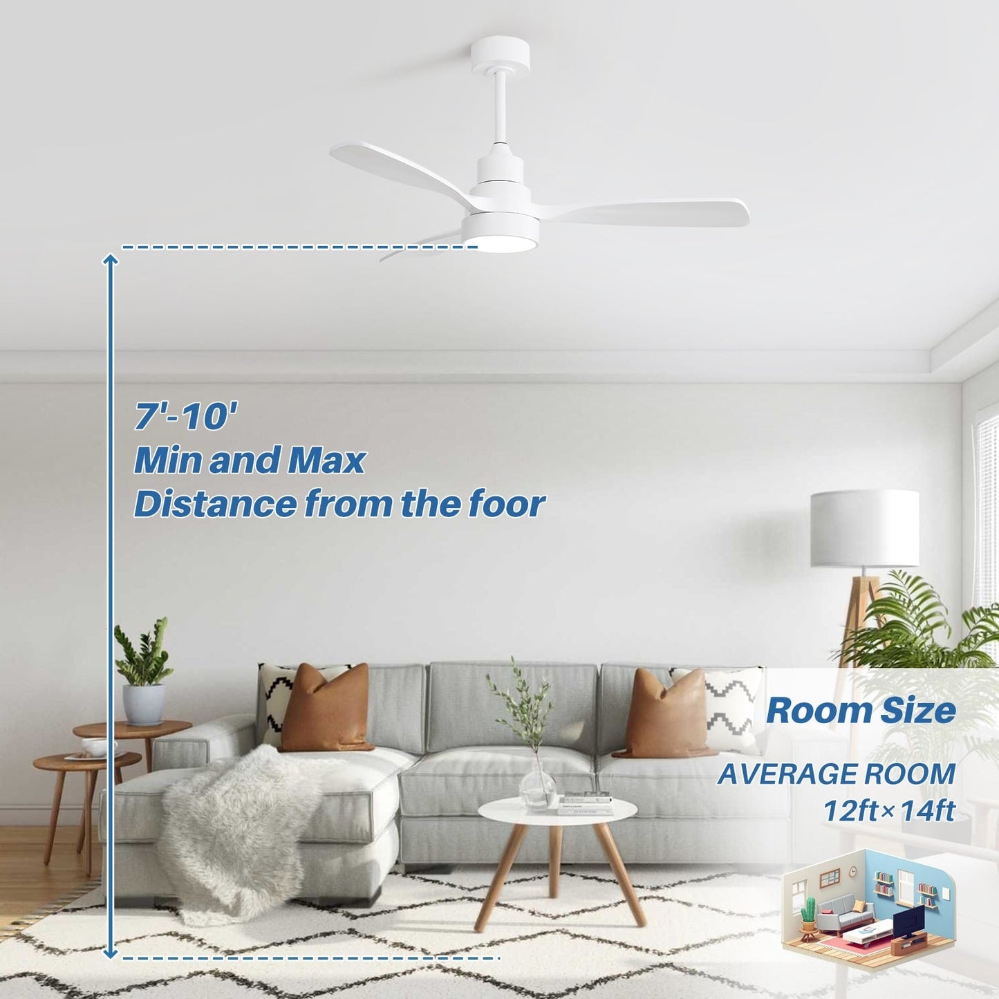Ventilateur de plafond à LED intégré de 48 et 52 pouces avec éclairage et télécommande, moteur à courant continu réversible.