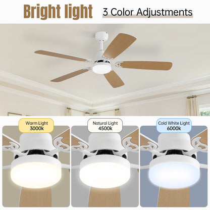 Ventilateur de plafond à LED intégré de 48 et 52 pouces avec éclairage et télécommande, moteur à courant continu réversible.