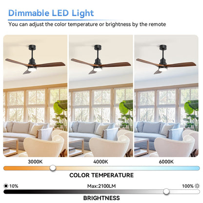 Ventilateur de plafond à LED intégré de 48 et 52 pouces avec éclairage et télécommande, moteur à courant continu réversible.