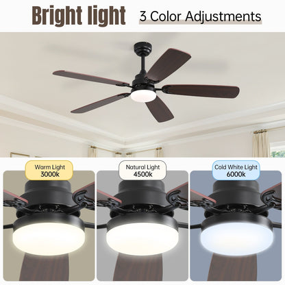 Ventilateur de plafond à LED intégré de 48 et 52 pouces avec éclairage et télécommande, moteur à courant continu réversible.