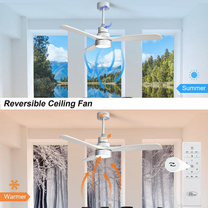 Ventilateur de plafond à LED intégré de 48 et 52 pouces avec éclairage et télécommande, moteur à courant continu réversible.