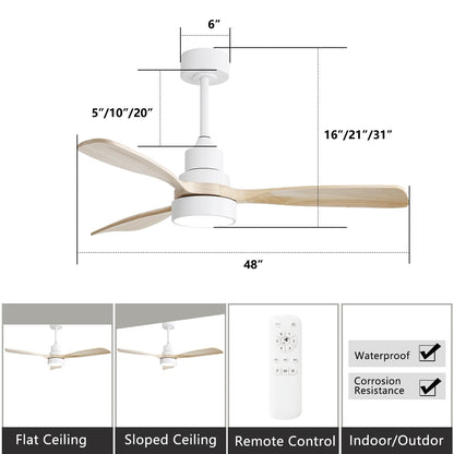 Ventilateur de plafond à LED intégré de 48 et 52 pouces avec éclairage et télécommande, moteur à courant continu réversible.