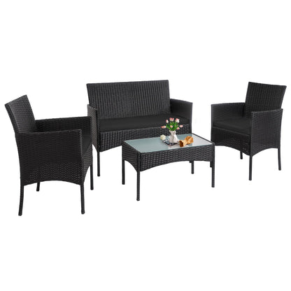 Ensemble de meubles en osier pour patio, 4 pièces, ensemble de meubles d'extérieur en rotin avec coussins