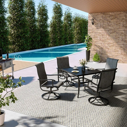 Ensemble de repas de jardin en métal 5 pièces avec table carrée et chaises pivotantes en Textilene