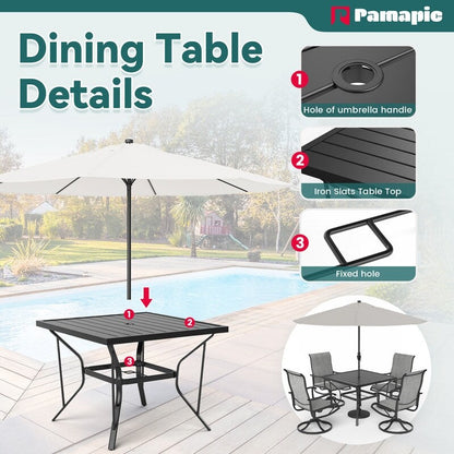 Ensemble de repas de jardin en métal 5 pièces avec table carrée et chaises pivotantes en Textilene