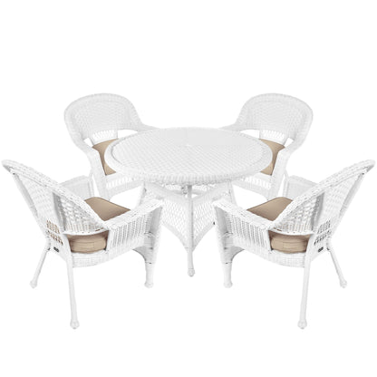 Ensemble de salle à manger en osier synthétique blanc, 5 pièces