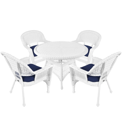 Ensemble de salle à manger en osier synthétique blanc, 5 pièces