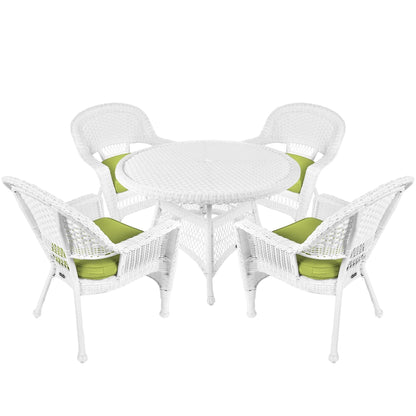 Ensemble de salle à manger en osier synthétique blanc, 5 pièces