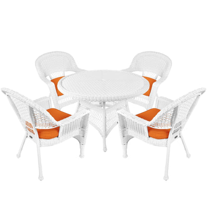 Ensemble de salle à manger en osier synthétique blanc, 5 pièces