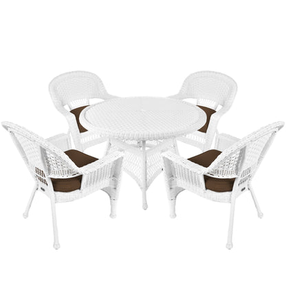 Ensemble de salle à manger en osier synthétique blanc, 5 pièces