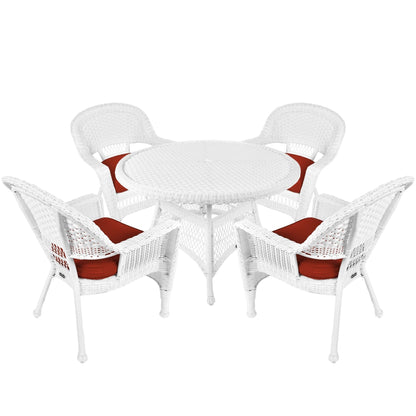 Ensemble de salle à manger en osier synthétique blanc, 5 pièces