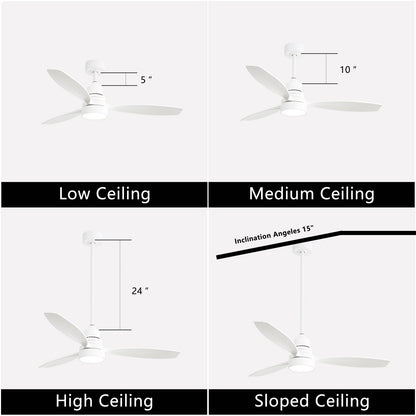 Ventilateur de plafond à LED intégré de 48 et 52 pouces avec éclairage et télécommande, moteur à courant continu réversible.