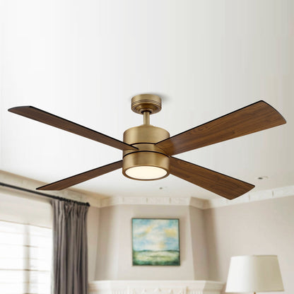 52 Antique Brass Wood 4-Blade Indoor Ceiling Fan with Light and Remote