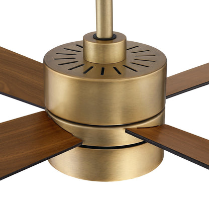52 Antique Brass Wood 4-Blade Indoor Ceiling Fan with Light and Remote