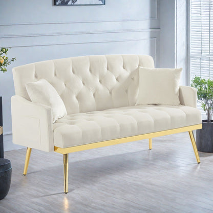 Canapé 2 places en velours 55,5 pouces avec 2 coussins, design contemporain et assemblage facile.