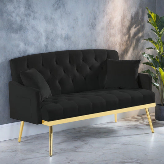 Canapé 2 places en velours 55,5 pouces avec 2 coussins, design contemporain et assemblage facile.