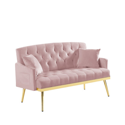 Canapé 2 places en velours 55,5 pouces avec 2 coussins, design contemporain et assemblage facile.