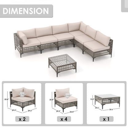 Ensemble de canapés modulaires d'extérieur pour 6 personnes avec coussins