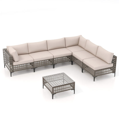 Ensemble de canapés modulaires d'extérieur pour 6 personnes avec coussins
